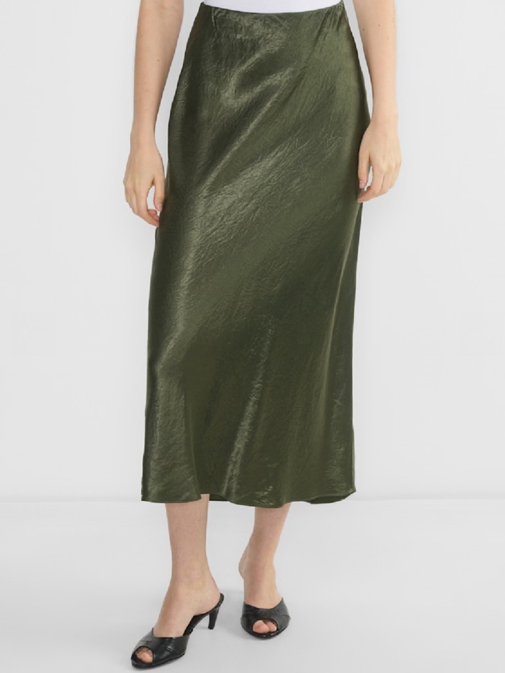 WORN ONCE - Aritzia Maxi Satin Skirt 1 Colour Dark Olive - Size 8
